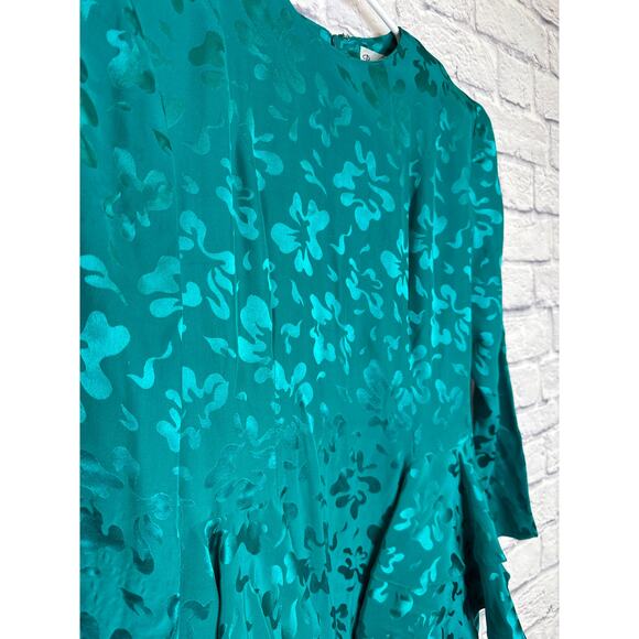 Pape'll Petites Vintage Turquoise 100% Silk Long Sleeve Peplum Midi Dress SZ 4P - Picture 2 of 5
